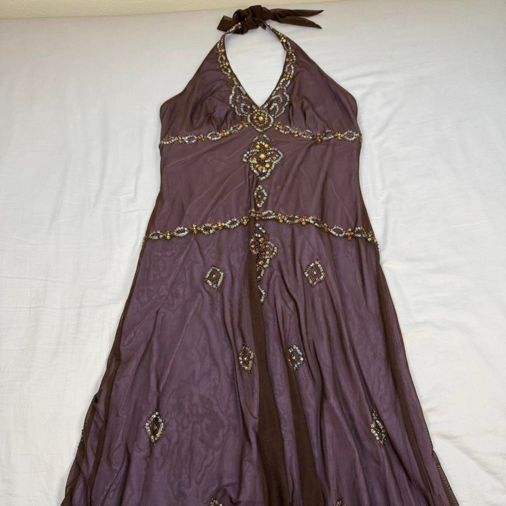 Vintage 90s y2k Ice brown/purple beaded fairy whimsy halter long dress - Picture 4 of 7